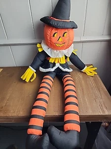 VTG Jack O Lantern Witch Stuffed Plush Halloween Parachute Nylon Int'l Silver Co - Picture 1 of 13