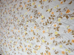 Vtg Fabric Curtain 1970's Semi Sheer Orange/Yellow Floral Print 6 yards 47" wide - Picture 1 of 3