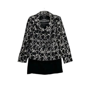 Kasper 2 Piece Skirt Suit Women's Size 6 Black Silver Long Sleeve Girl Boss - Picture 1 of 17