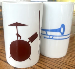 Thomas Germany Drum & Trombone 5" Drinking Cups Tumblers Jazz Instruments VTG - Picture 1 of 13