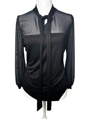 New York & Company Body Negro Transparente Con Cuello Atado Mujer Talla Mediana Foto 1 de 4
