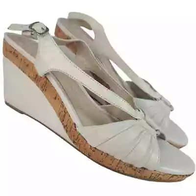 Andrew Geller Wedge Sandals 9M Cork Leather Strappy Feng Ivory Cream - Image 1 of 4