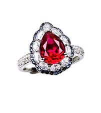 Double Halo Teardrop Ruby  S925 Sterling Silver Promise Ring