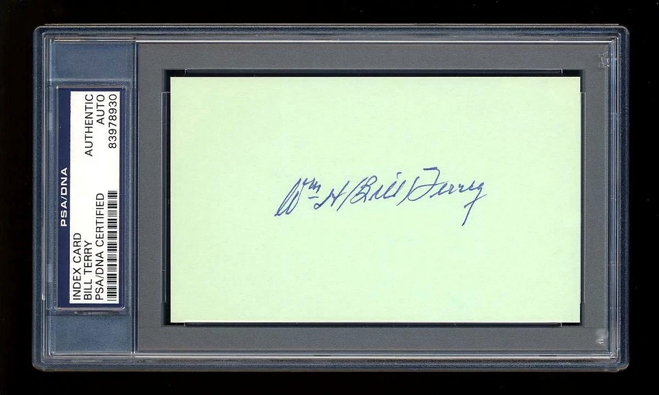 BILL TERRY SIGNED MINT INDEX CARD PSA/DNA SLABBED AUTOGRAPHED HOF NEW YORK GIANT - Image 1 of 1