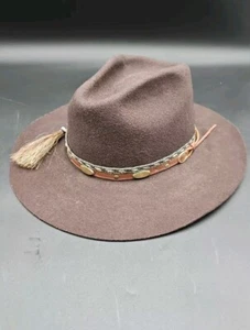Wrangler Rugged Wear 100% Wool Hat Brown Size 6 7/8 Small 55 Horsehair Hat Band - Picture 1 of 18