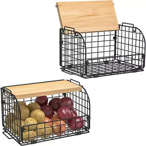 2 Set Stackable Wire Basket Openable Top Kitchen Counter Pantry Organizer Potato - Picture 1 of 1
