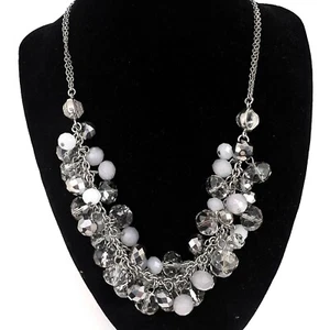 The Limited White Grey Sparkly Beaded Necklace w/ Silver Chain Vintage Statement - Picture 1 of 6