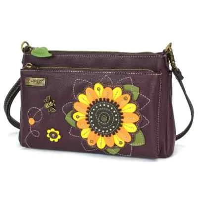 Nuevo Bolso Bandolera Chala Deluxe Vegano Bloqueo RFID GIRASOL Flor Ciruela Violeta Foto 1 de 4