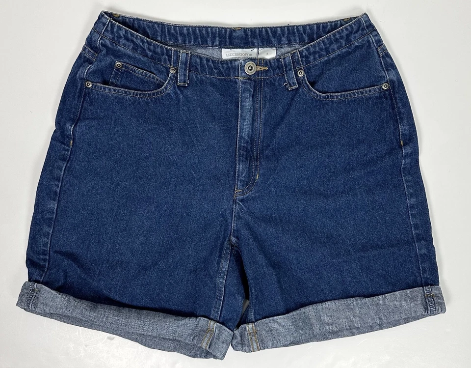 Pantalones Cortos Vaqueros Vintage Años 90 Denim Mamá 28” Cintura Alta Puños Dobladillo Lavado Oscuro  Foto 1 de 4