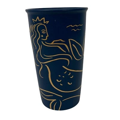 Vaso Starbucks Sirena Contorno Dorado Colección Aniversario Taza Azul Marino 12 OZ Foto 1 de 4