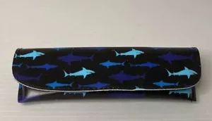 New Sharks Blue And Black Semi Hard Eyeglass Case With Flip Closure Hook & Loop - Picture 1 of 4