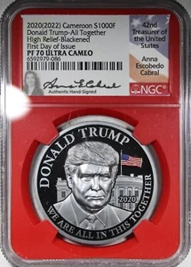 2020 Cameroon Blackened 1oz Colorized Silver Donald Trump NGC PF70 ULTRA CAMEO - Picture 1 of 2
