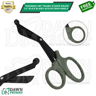 Paramedic EMT Trauma Scissor Shears 5.5″ Black Blades With Olive Drab Handle - Image 1 of 4