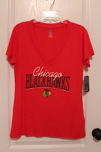 NWT Chicago Blackhawks NHL S/S V-neck Polyester Rayon Tee T-shirt Womens L 12/14 - Picture 1 of 6