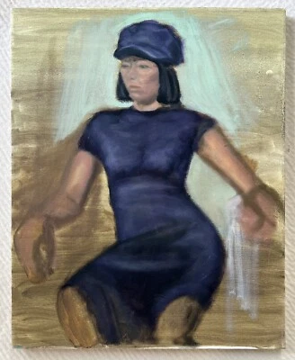 Original Oil On Canvas Painting Stylish African American Black Woman Rare Beauty - Image 1 of 4