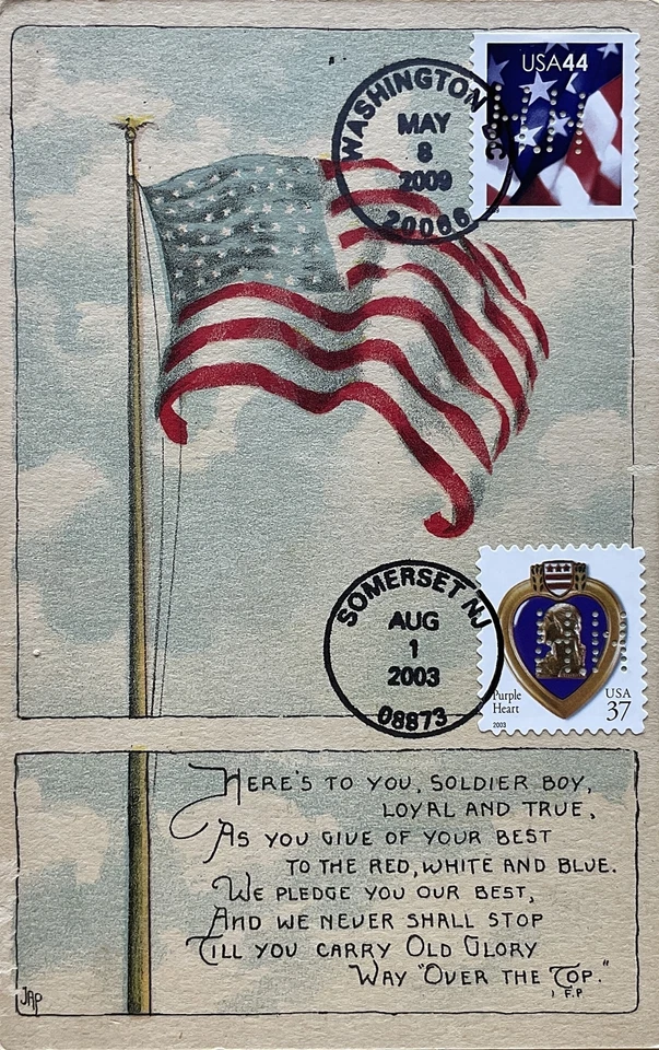 HNLP Hideaki Nakano 3784A 4405 фиолетовый сердце флаг на винтажной открытке - Изображение 1 из 1