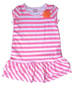 CARTERS Short Sleeve SUMMER DRESS Jersey Drop Waist Rosette PINK Stripe 2-7 Yrs - Picture 1 of 17