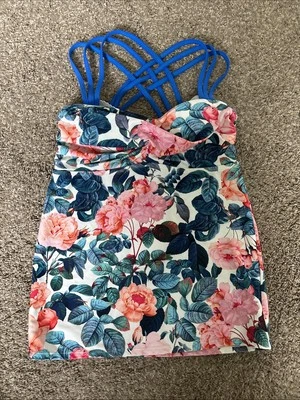 Top de natación floral con tiras Tankini Lime Ricki para mujer S Foto 1 de 4