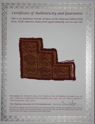 Pre Columbian Artifact Authentic Frameable Textile Border Chancay Peru COA 14 - Image 1 of 4