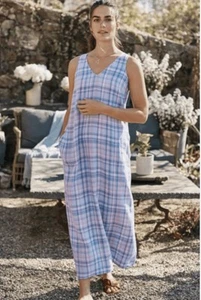 NEU J Jill Love Leinen Maxikleid V-Ausschnitt Taschen kariert Größe Small Petite - Bild 1 von 8