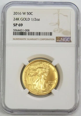 2016 W GOLD WALKING LIBERTY 50C CENTENNIAL ANNIVERSARY 1/2oz WLH COIN NGC SP 69 - Image 1 of 2