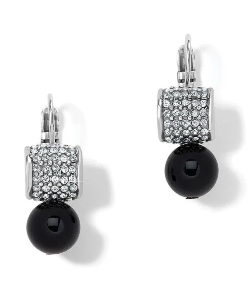 Brighton Meridian Silver Black & Crystal Lever Black Earrings