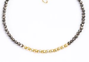 AA Pyrite Bracelet: Beaded bracelet, 2.5mm tiny Faceted stone beads, Minimalist - Picture 1 of 5