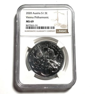 Austria S1.5E Filarmónica de Viena 2020 NGC MS69 - 1 OZ .999 moneda de plata fina - Imagen 1 de 4