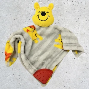 Disney Baby Winnie Pooh Lovey Security Blanket Yellow Plush Stuffed Red Teether - Picture 1 of 10