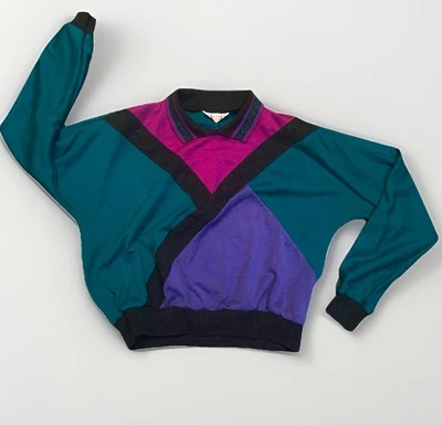 Boleto de Temporada (M) Sudadera Vintage Años 80 Cuello Redondo con Cuello Bloque de Color Foto 1 de 4