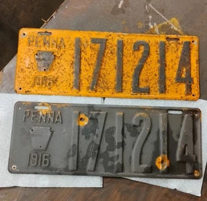 1916 Pennsylvania License Plate Matching Pair - Manufactured Philadelphia, Pa - Picture 1 of 6