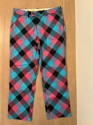 Pantalones de golf Loudmouth para hombre 34x30 rosa azul negro argyle elástico frente plano audaz Foto 1 de 4