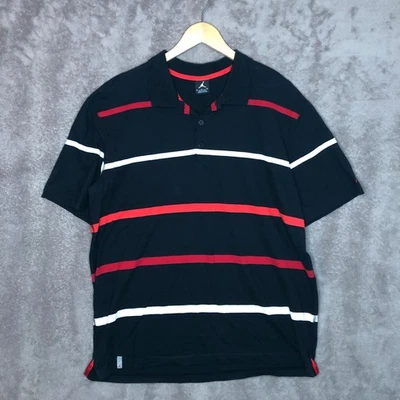 Camisa Polo Rayas Marca Jordan Hombres Talla XL Negra Roja Elefante Estampado Pestaña Nike 23 Foto 1 de 4