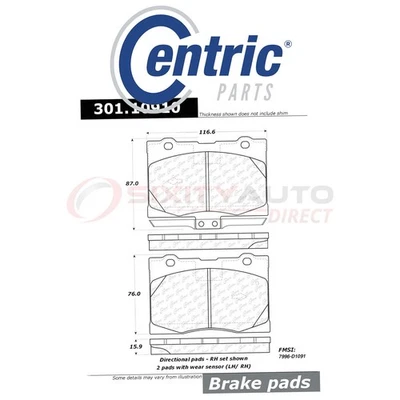 Centric Ceramic Disc Brake Pads w Shims for 2005-2012 Acura RL 3.5L 3.7L V6 fs - Image 1 of 4