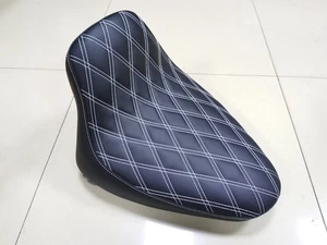 Low Profile White Stitch Driver Solo Seat For Harley Softail FXST FLST 1984-1999 - Picture 1 of 10