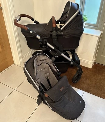 Silver Cross Wave Pram Double - Carrycot, Tandem Seat Infant Baby Charcoal Lunar - Image 1 of 4