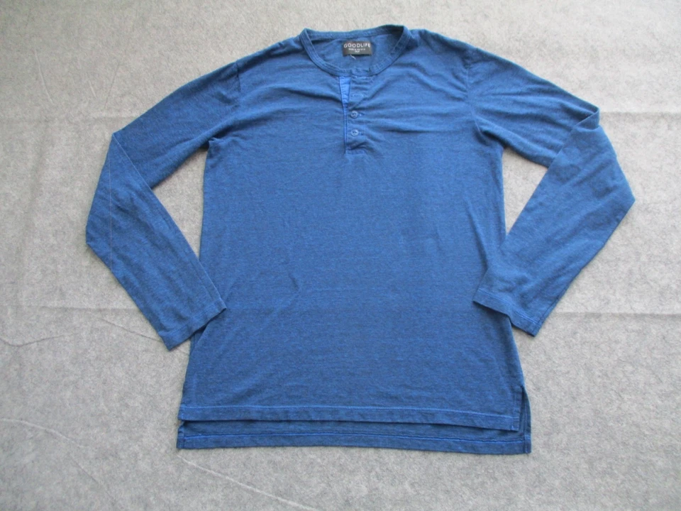 Camisa Goodlife Masculina Pequena Azul Henley Manga Longa Casual Adulto * - Imagem 1 de 4