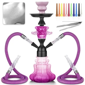 Hookah Set With Everything 14'' Shisha Hookah Complete Set - Glass Flower Vas... - Picture 1 of 7