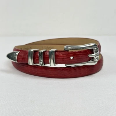 Antigo cinto de couro vermelho em relevo Brighton Lizard prata fivela e ponta L\34 - Imagem 1 de 4