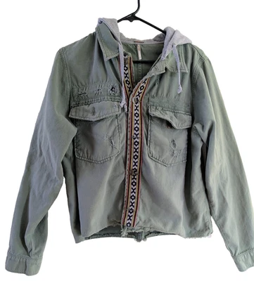 Free people SZ LG женщин состаренный выходные странник зеленый джинсовой ткани куртка с капюшоном - Изображение 1 из 4