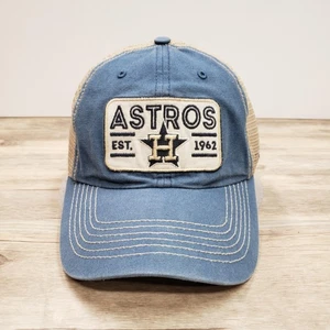 Houston Astros Hat Cap Snap Back Mens One Size Blue Tan MLB Baseball Trucker - Picture 1 of 9