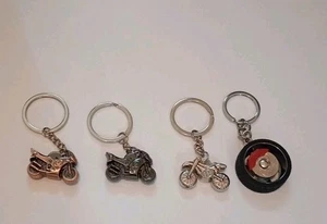 Silver, Black, And Bronze Metal Motorcycle & Wheel Keychains (Lot Of 4) - Picture 1 of 3