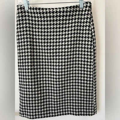 Max Mara Sz. 8 Wool Black/White Pencil Skirt Tweed Houndstooth Office Work buss. - Image 1 of 4