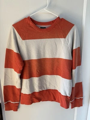 Pullover J Crew Vintage Polar Mujer S Naranja Crema Rugby Rayas Cuello Redondo Algodón Foto 1 de 4