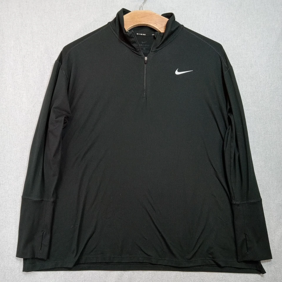 Nike 2XL Running Dri-Fit Performance Cuarto de Cremallera Pullover Camisa Negra Agujeros para los Pulgares Foto 1 de 4