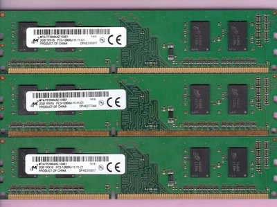 6GB 3x2GB PC3-12800 MICRON MT4JTF25664AZ-1G6E1 DDR3-1600 Desktop Ram Memory Kit - Image 1 of 2