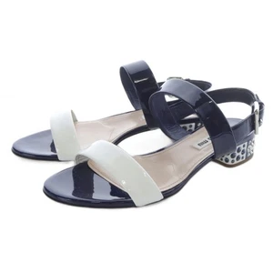 Miu Miu Sandals Women's Size 37 Navy Patent Leather - Picture 1 of 8