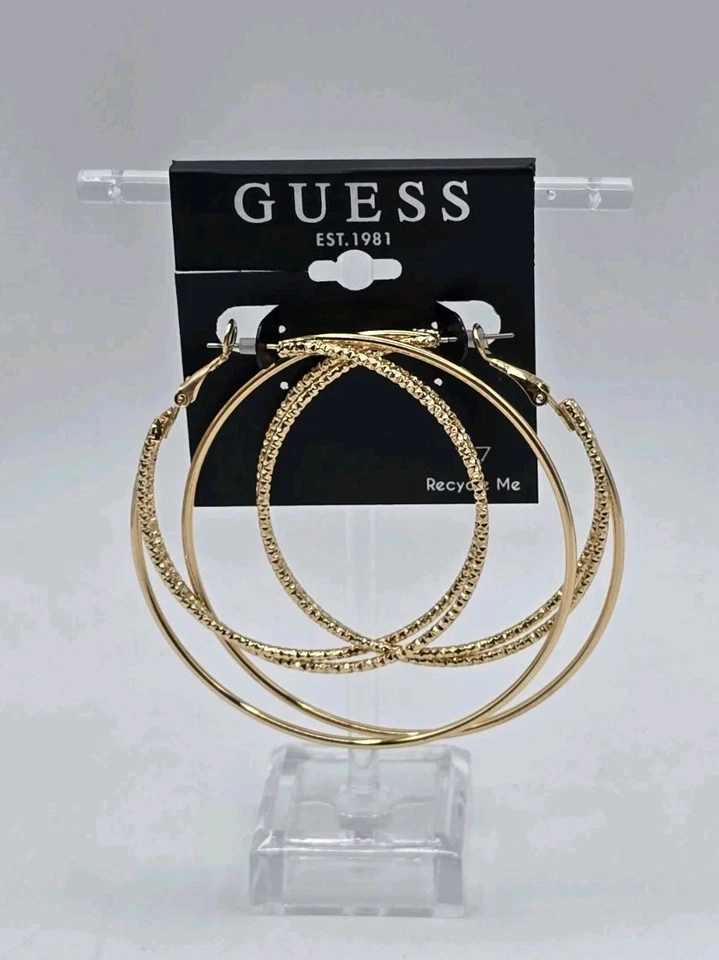 Guess золотистый большой обруч серьги с текстурированным акцентом новый с Ярлыками Рекомендуемая розничная цена производителя $25 - Изображение 1 из 4