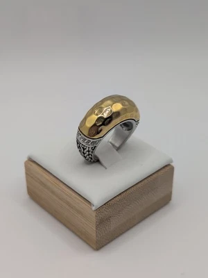 Emma Skye Stainless Steel Crystal-Accented Hammered 2-Tone Ring Size 6 - Image 1 of 4