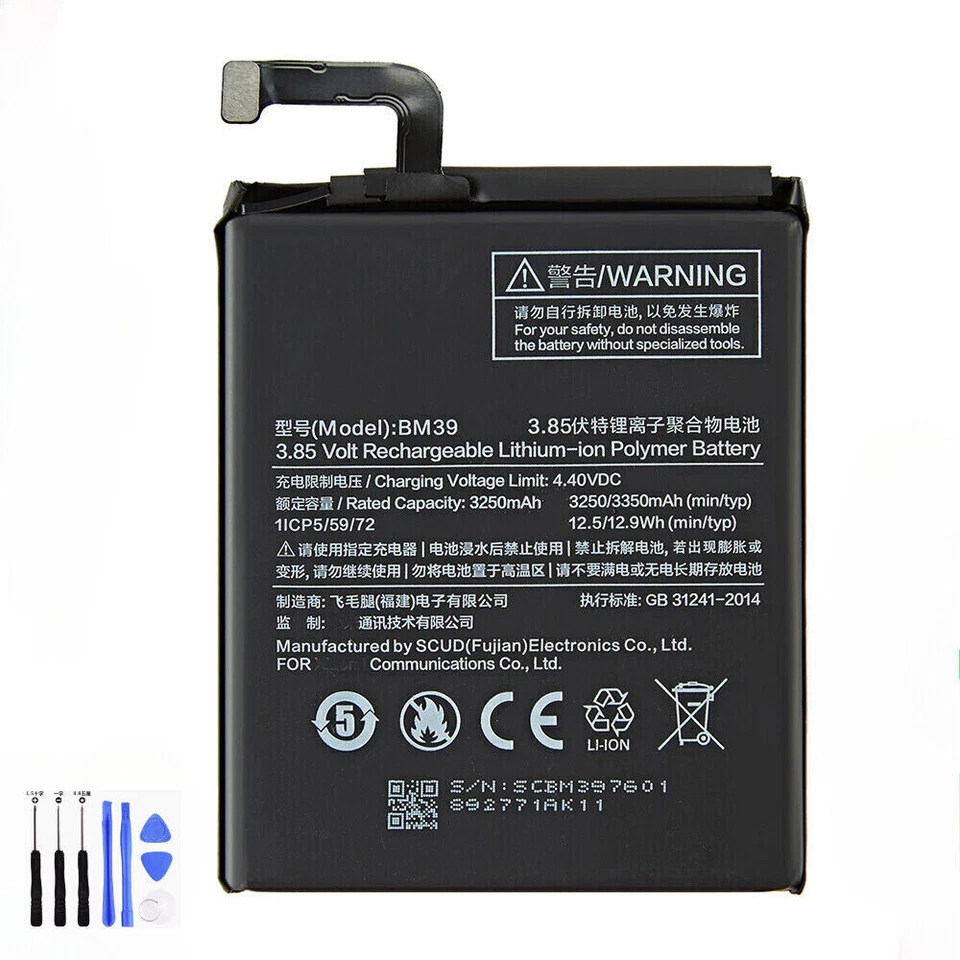 Batería Nueva 3250mAh BM39 Para Xiaomi 6 Mi6 M6 Batería +Herramientas Foto 1 de 4
